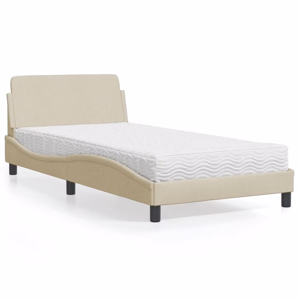 Letto con Materasso Dover vidaXL in Tessuto Beige e Bianco, L/P: 100 x 200 cm