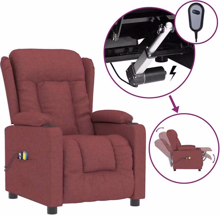 vidaXL Sedia da massaggio elettrica in tessuto rosso vino