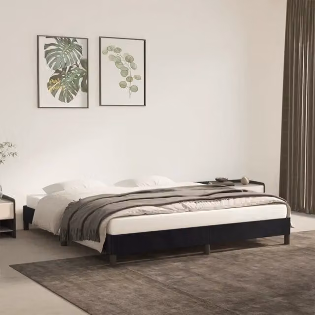 Struttura Letto Design Mania in Velluto Nero con Doghe in Legno L/P/H: 180 x 200 x 25 cm – 1