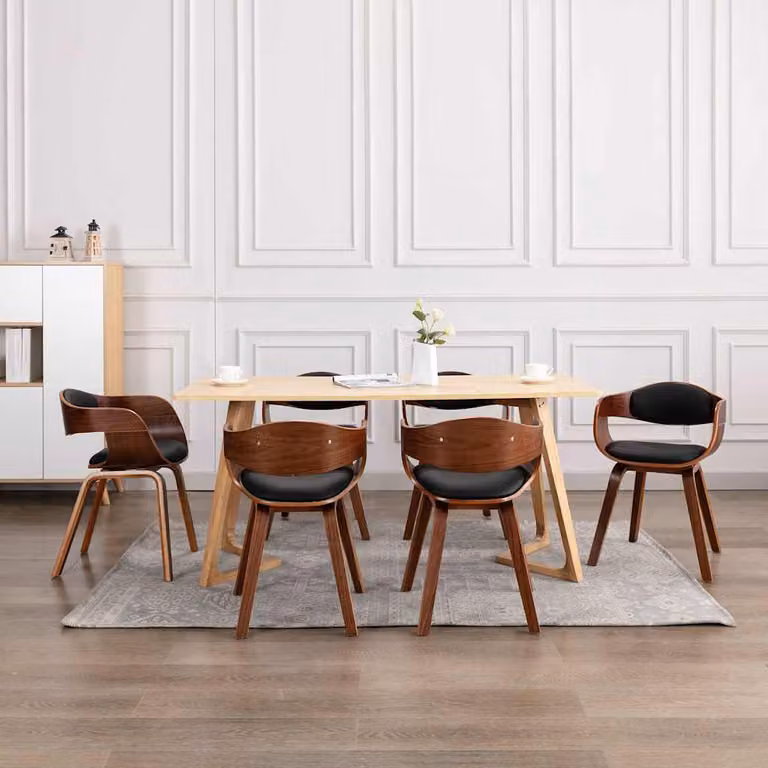 Set di 6 sedie da pranzo vidaXL in legno e similpelle nera con design moderno