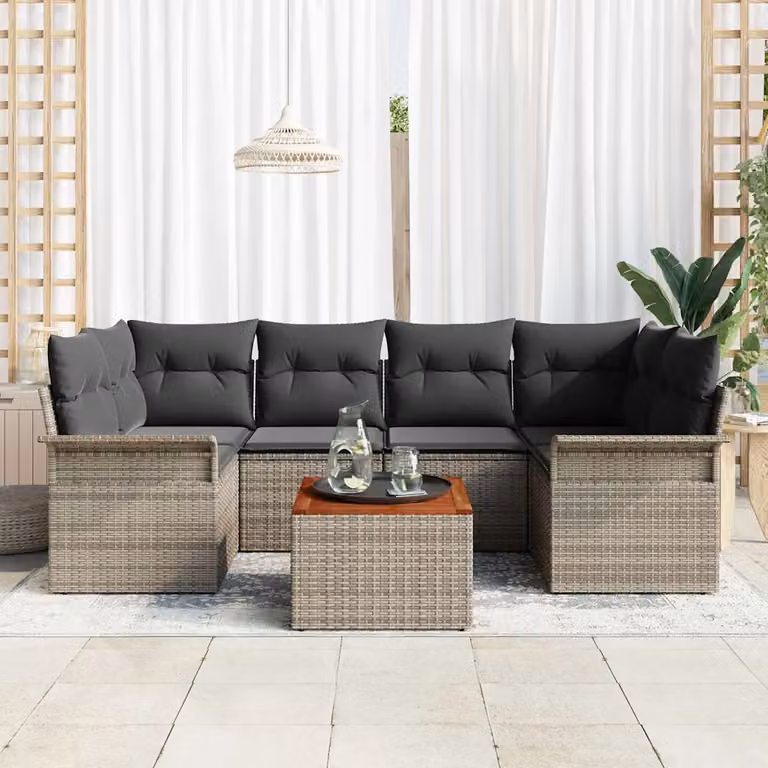 Set Divano da Giardino vidaXL a Forma di L con Tavolino, 7 Pezzi, Grigio
