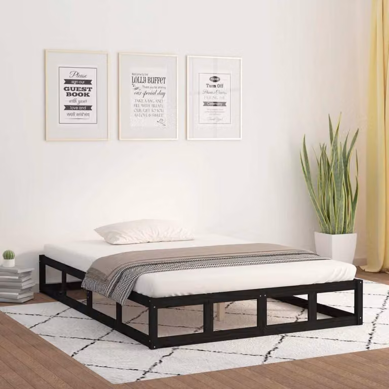 The Living Store Letto in legno massiccio nero 140x190 cm