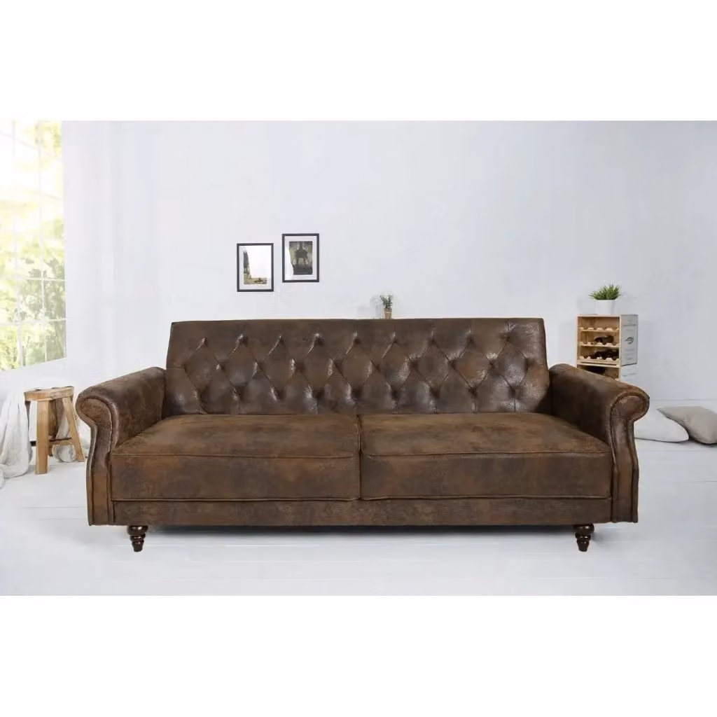 Divano letto retto MILES Meublorama marrone in microfibra con struttura in legno massiccio – 2