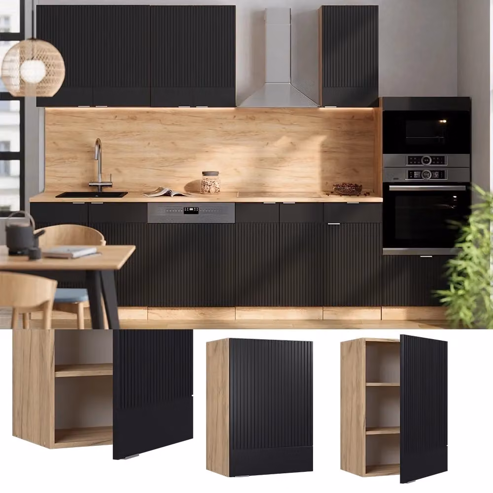 Pensile da cucina Vicco Fame-Line nero rigato e rovere dorato L: 50 cm – 2
