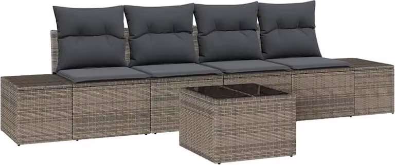 Set Divano da Giardino con cuscino 5 pcs Grigio polyrattan