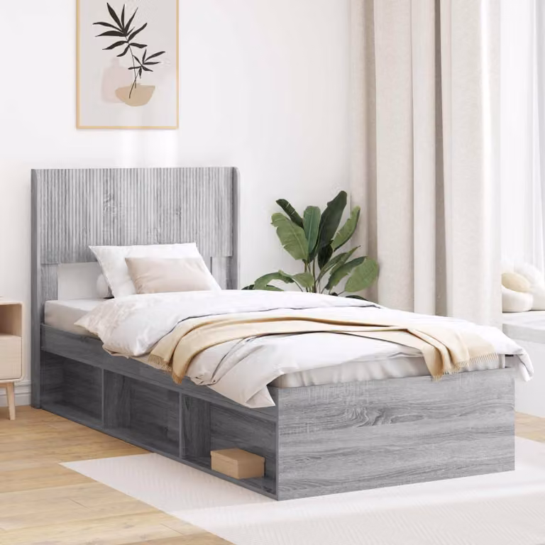 Testiera Letto Moderna vidaXL Sonoma Grigio con Ripiani Integrati in Legno MDF