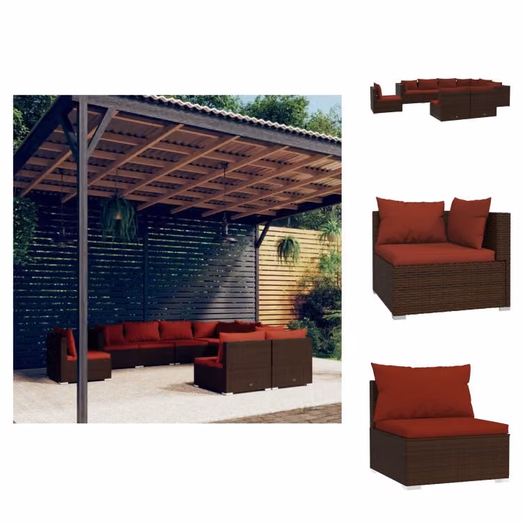 vidaXL Set 9 pezzi con cuscini in rattan marrone - Set di mobili da giardino