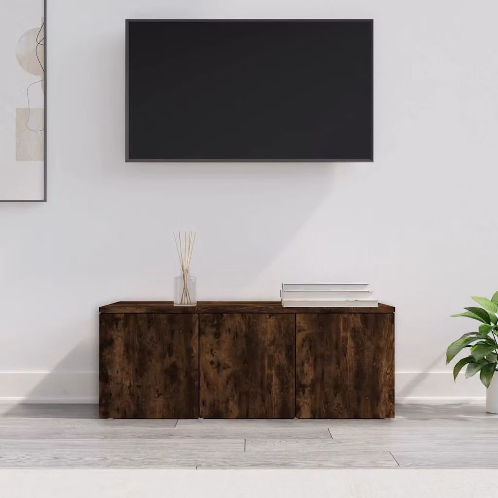 Mobile Porta TV Moderno vidaXL in Legno Rovere Fumo con Ruote, L 80 cm x P 34 cm x H 30 cm