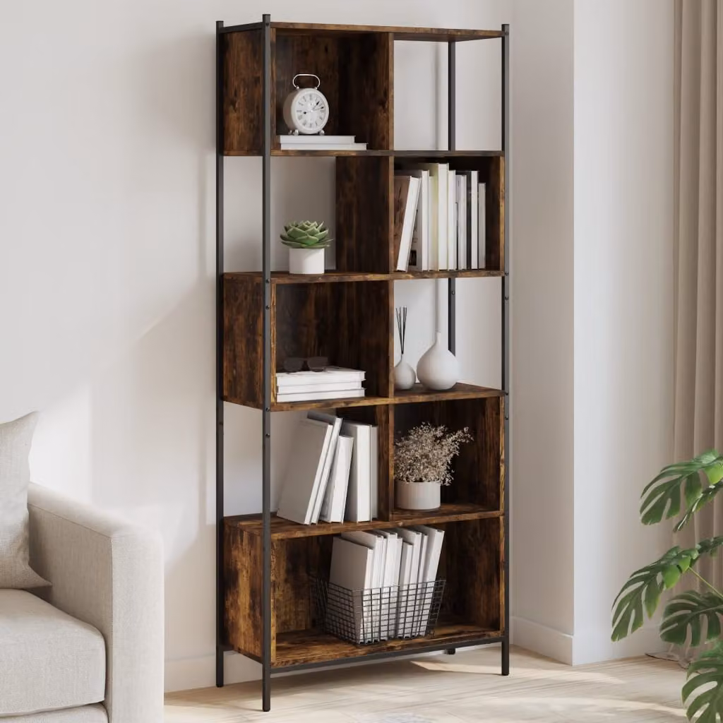 Libreria vidaXL in stile industriale color rovere marrone con pannello posteriore, L: 72 cm, P: 28 cm, H: 172 cm