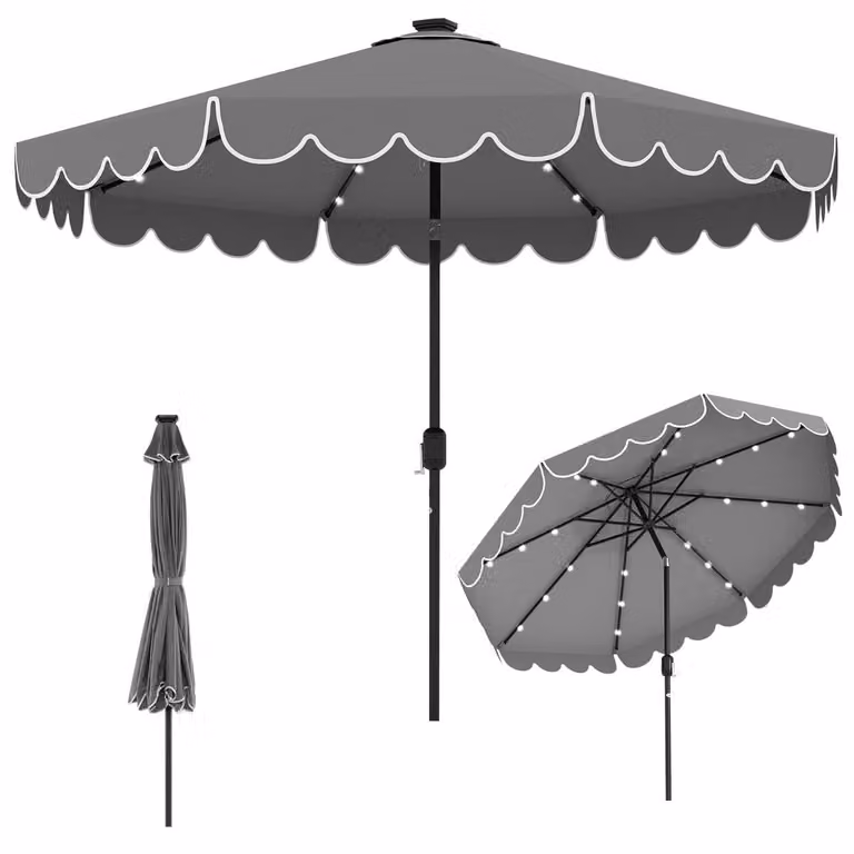Ombrellone da giardino grigio da 300 cm con luci LED a energia solare