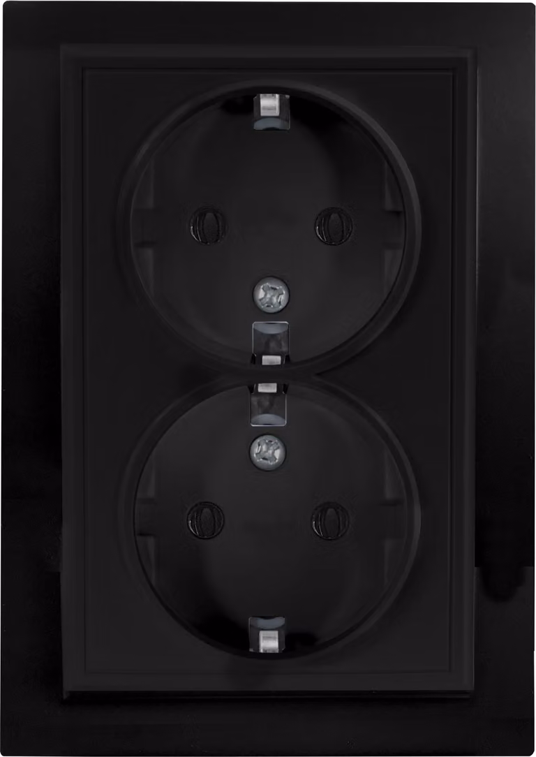 Prese multiple Schuko a due prese con cornice, 230V, serie QUADRA, colore nero