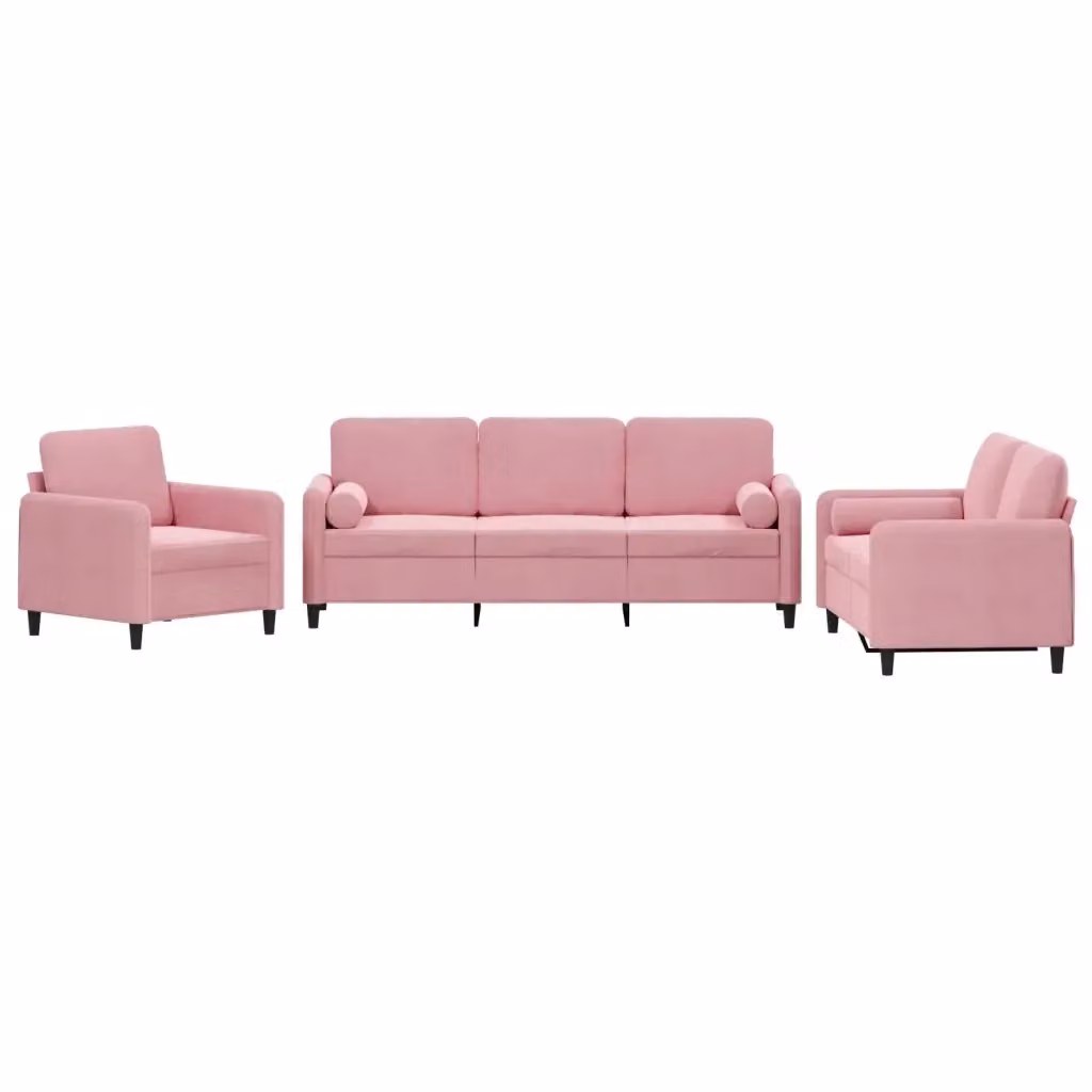 Set di divani 3 pezzi vidaXL in velluto rosa con cuscini per soggiorno moderno – 2
