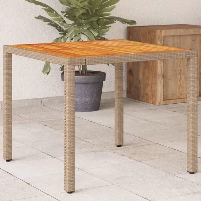 Tavolo da giardino quadrato vidaXL in polyrattan e legno di acacia beige e marrone L/P/H: 90 x 90 x 75 cm – 1