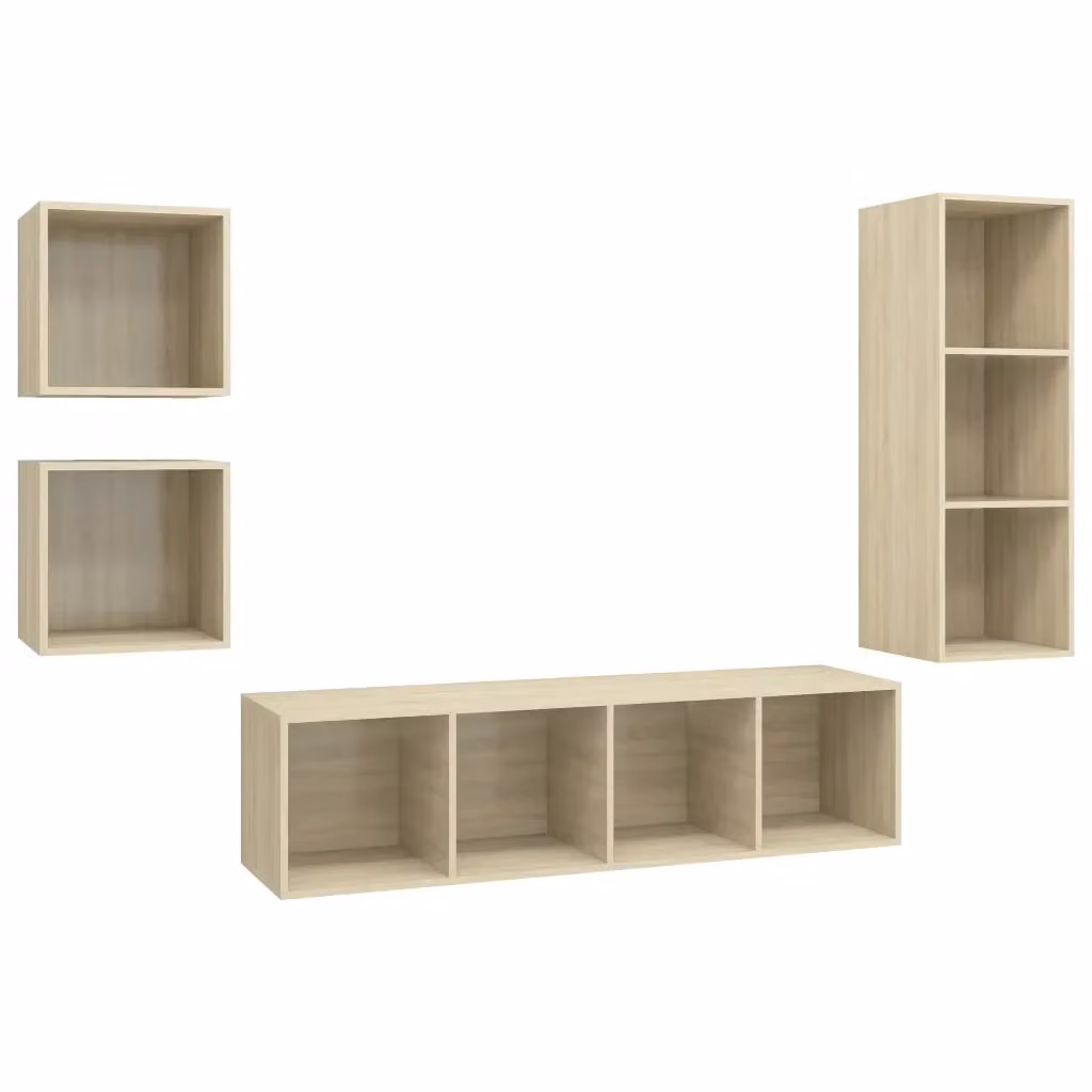 Set di mobili TV moderno vidaXL in legno multistrato color rovere beige, sospeso a parete – 2