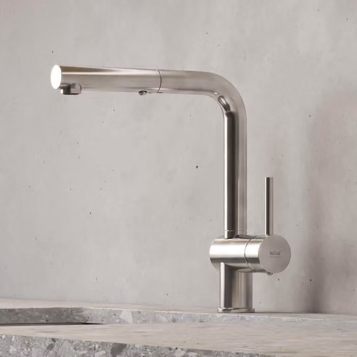 Miscelatore monocomando per cucina Kronenbach, modello Lima, con bocca mobile e doccetta estraibile con 2 tipi di getto