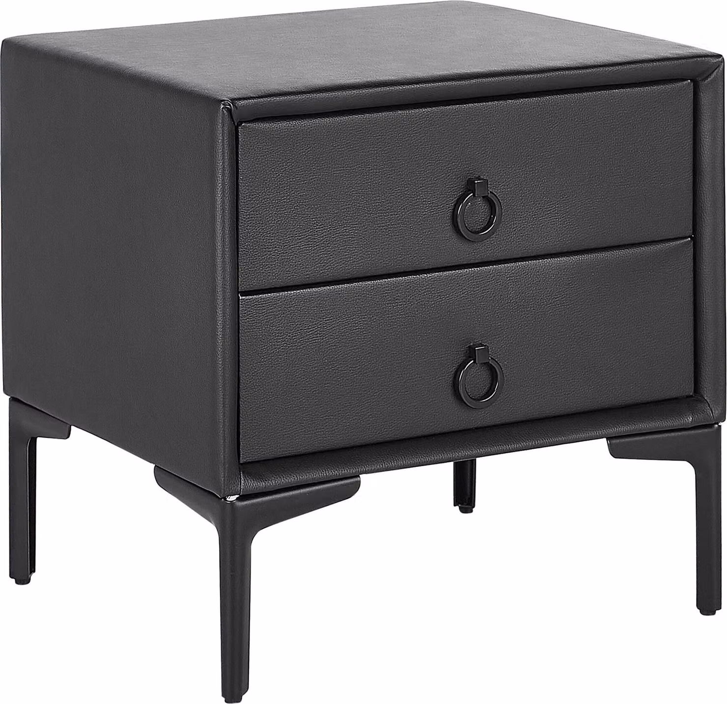BELIANI Comodino nero imbottito in ecopelle 2 cassetti gambe in metallo tavolino moderno