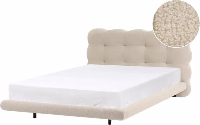 Letto matrimoniale Beliani in tessuto bouclé beige con design moderno e testata trapuntata L/P/H: 120 x 200 x 138 cm
