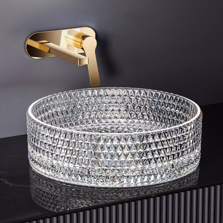 EMKE Lavabo da appoggio Vetro rotondo Vetro trasparente 36 x 36 x 11,2 cm Lavabo di design di alta qualità per il bagno e il WC degli ospiti Vaschetta di lavaggio