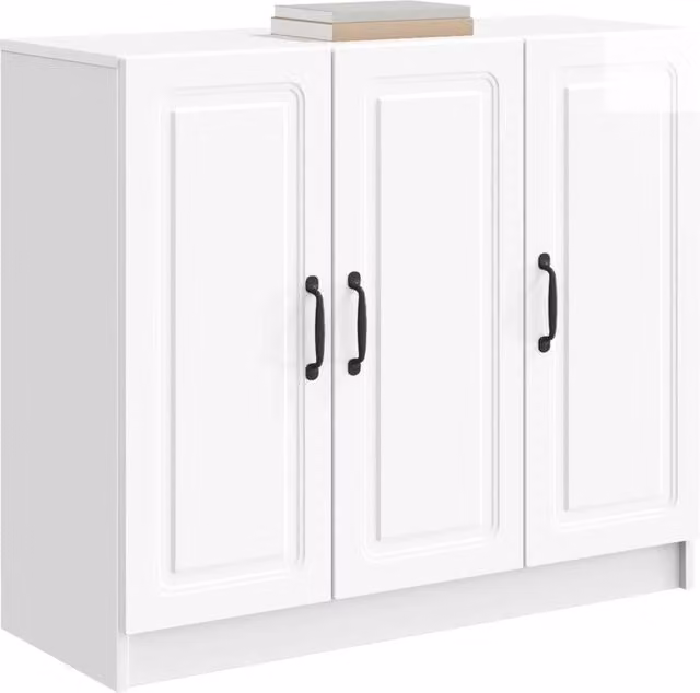 Credenza moderna in legno MDF e metallo bianco lucido, L: 89 cm, P: 34,5 cm, H: 77 cm