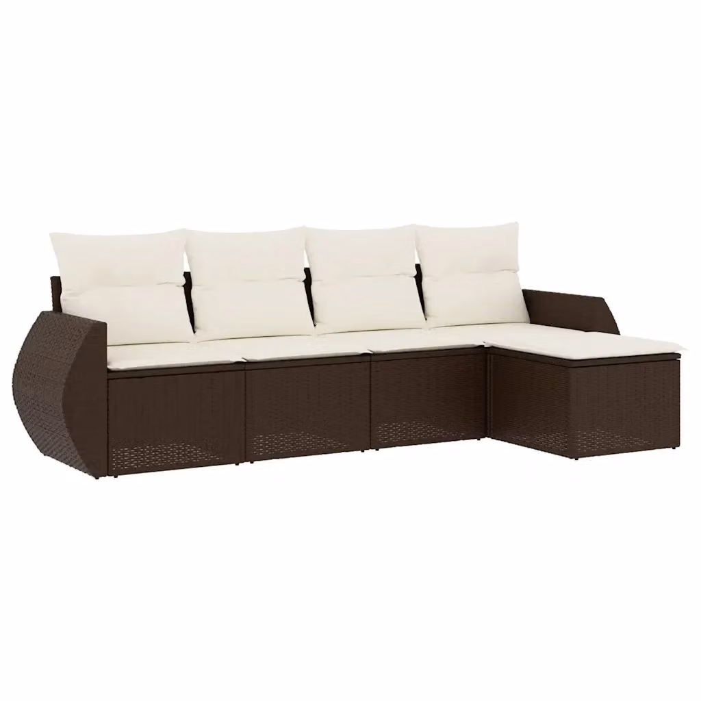 Set Divano da Giardino a L vidaXL 5 pz in Polyrattan Marrone con Cuscini e Ottoman – 2
