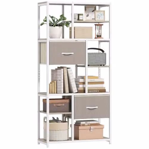 HOMCOM Scaffale 6 Livelli 2 Cassetti 72.5x30x150 cm Bianco