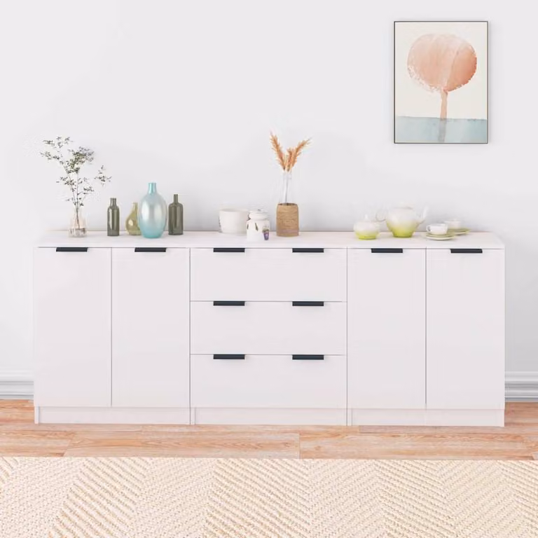 Set di 3 credenze bianche vidaXL in legno multistrato con design minimalista da appendere al muro