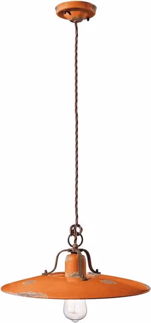 Lampadario Vintage Country Ferro E Ceramica Arancio 1 Luce E27