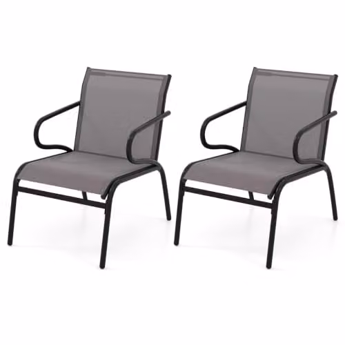 Helloshop26 Set di 2 sedie da giardino moderne da patio, 72,5 x 54 x 77,5 cm, comfort ottimale con schienale ergonomico in metallo, grigio 20_0011775