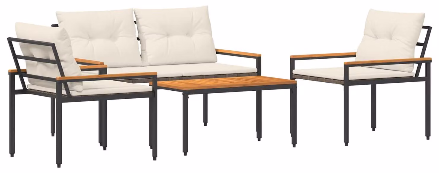 Set di mobili da esterno, 4 pezzi, bianco crema, in rattan sintetico