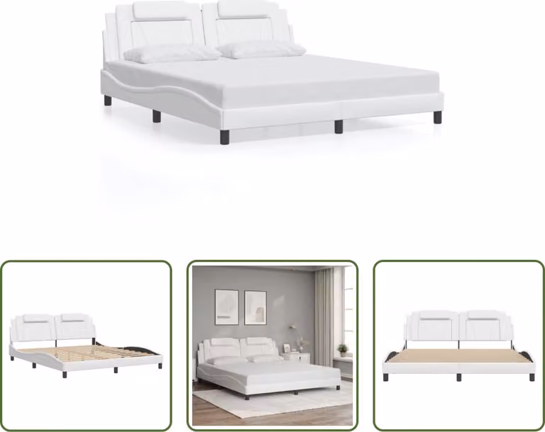 The Living Store Struttura letto con testiera bianca 180x200 cm in ecopelle