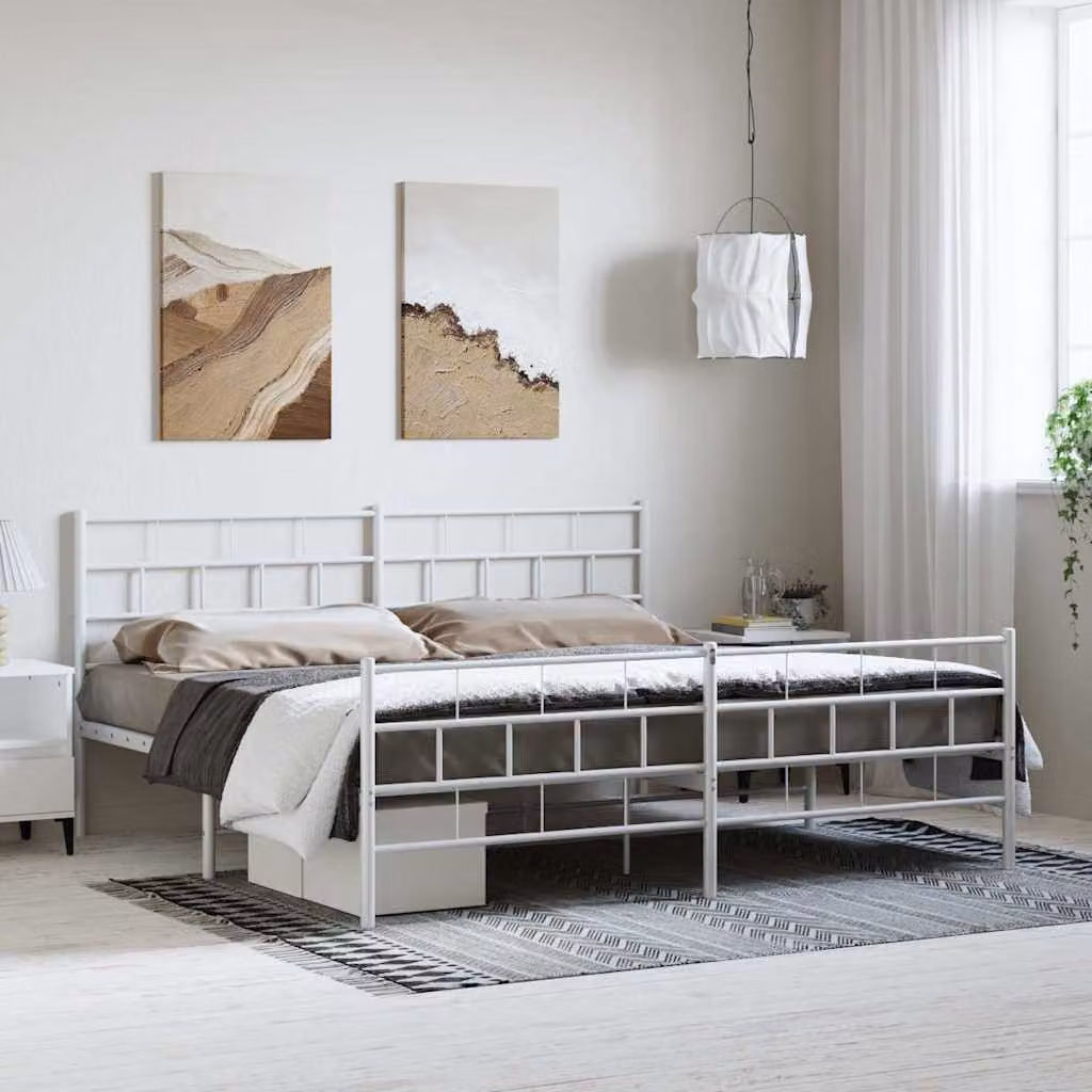 vidaXL Giroletto con Testiera e Pediera in Metallo Bianco L: 187 cm, P: 219 cm, H: 90 cm