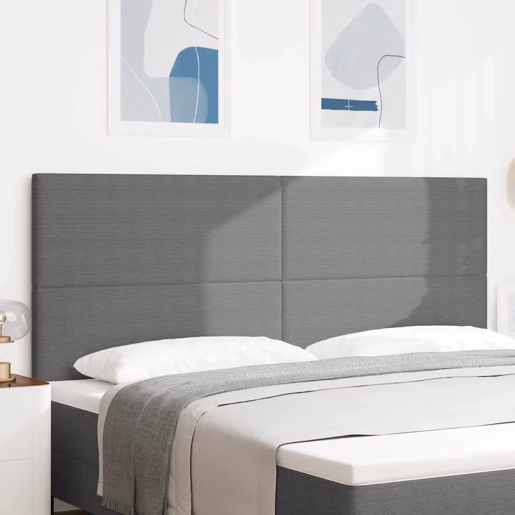 Testata per letto moderna in tessuto di velluto a coste grigio chiaro, Larghezza: 200 cm – 2