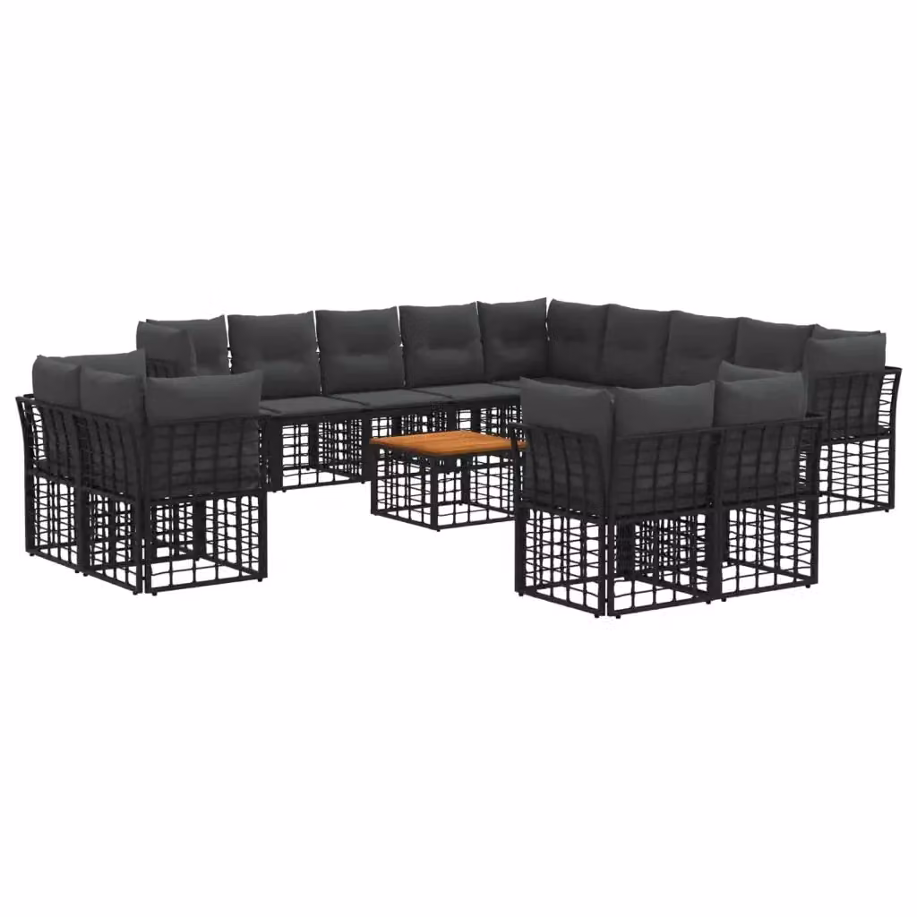 Set di divani da esterno vidaXL a forma di U con tavolo da caffè, composto da 14 pezzi in colore nero e grigio con struttura in acciaio e cuscini in poliestere – 2