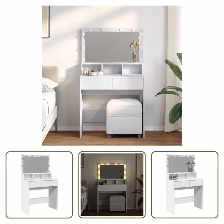 The Living Store Comodino con illuminazione LED Bianco 80x41x134,5 cm