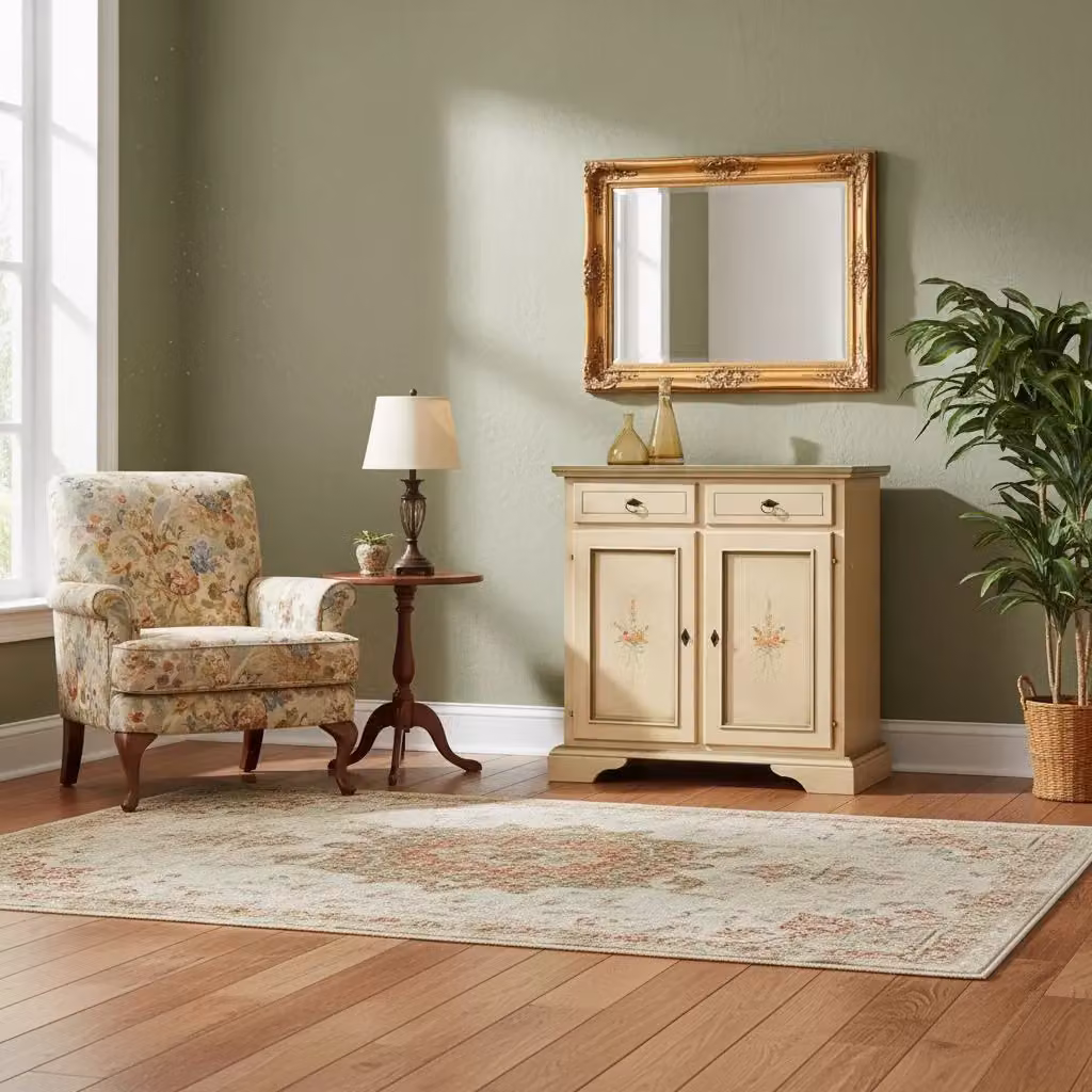 Credenza shabby chic in legno con 2 porte e 2 cassetti Mobili 2G, avorio patinato e verde, L 90 cm x P 40 cm x H 94 cm – 2