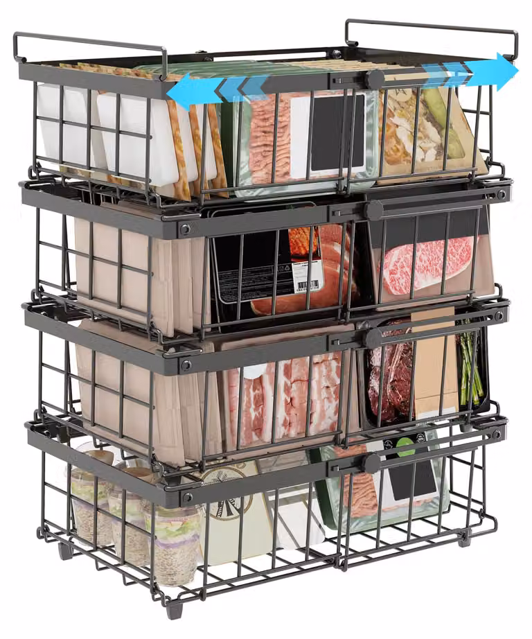 Omgoods - Set di 4 contenitori per il congelatore, colore nero