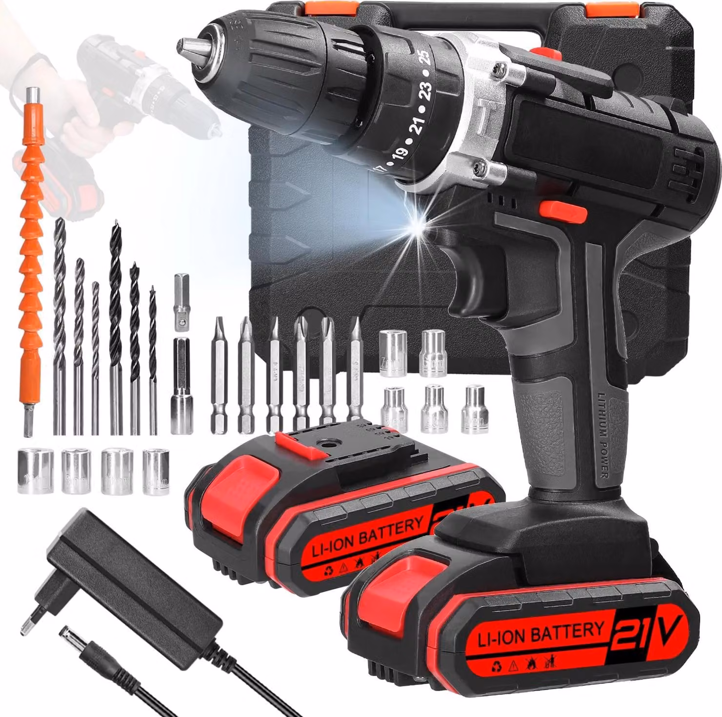 Trapano avvitatore a batteria 3-in-1 - Trapano a batteria da 21V - Trapano a percussione - 2 velocità - Batteria al litio - Utensile portatile