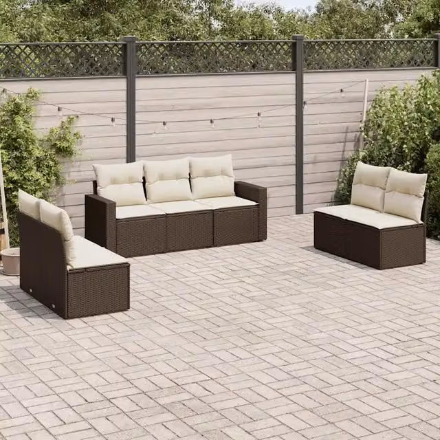 Set di divani da giardino VIDAXL in polyrattan marrone con cuscini, design moderno a L, 7 pezzi – 1