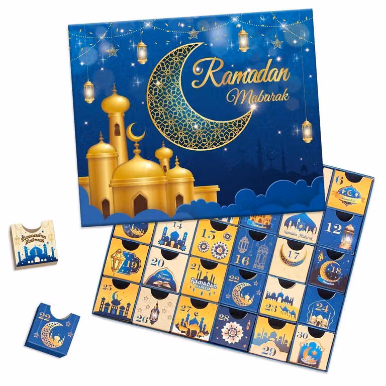 Calendario dell'Avvento Ramadan: 30 scatole vuote, colore blu, confezione regalo "Eid Mubarak" per il conto alla rovescia
