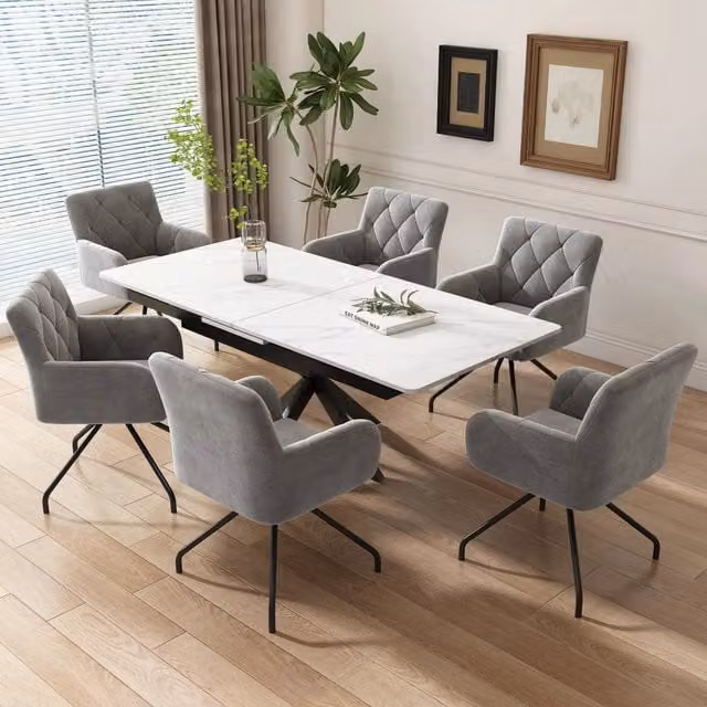 Set 6 Sedie da Pranzo Imbottite ¨C Xylo ¨C Velluto Grigio Chiaro, Gambe in Metallo