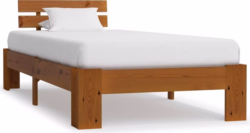 The Living Store Letto in legno massiccio di pino marrone miele 100x200 cm