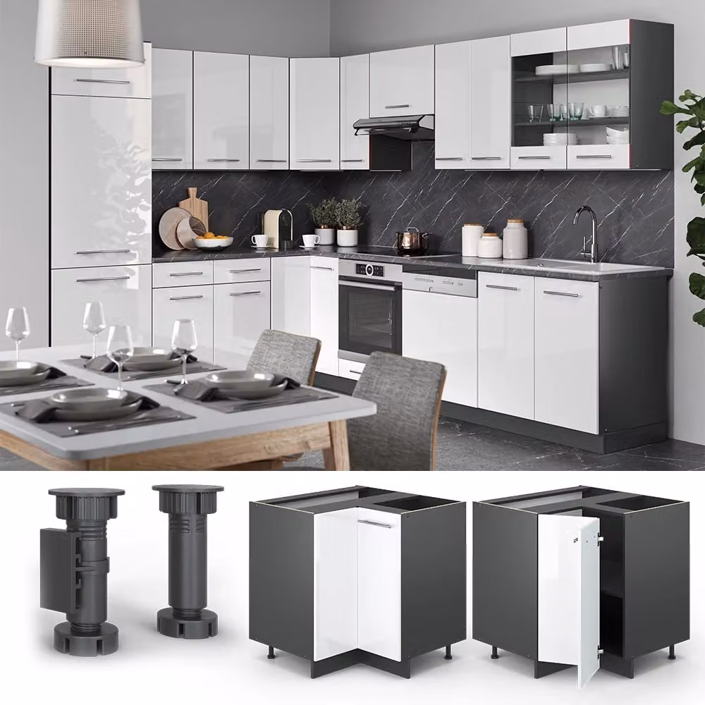 Mobile ad angolo cucina Fame-Line Vicco Bianco lucido e Antracite con dettagli Rovere, L: 80.5 cm, P: 60 cm, H: 82 cm – 2