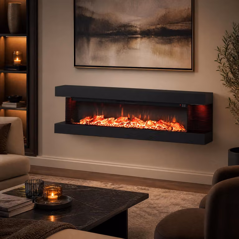 Camino elettrico Costway da parete o terra con 12 colori di fiamma e luci LED, colore nero, L 152,5 cm x H 42 cm x P 20,5 cm
