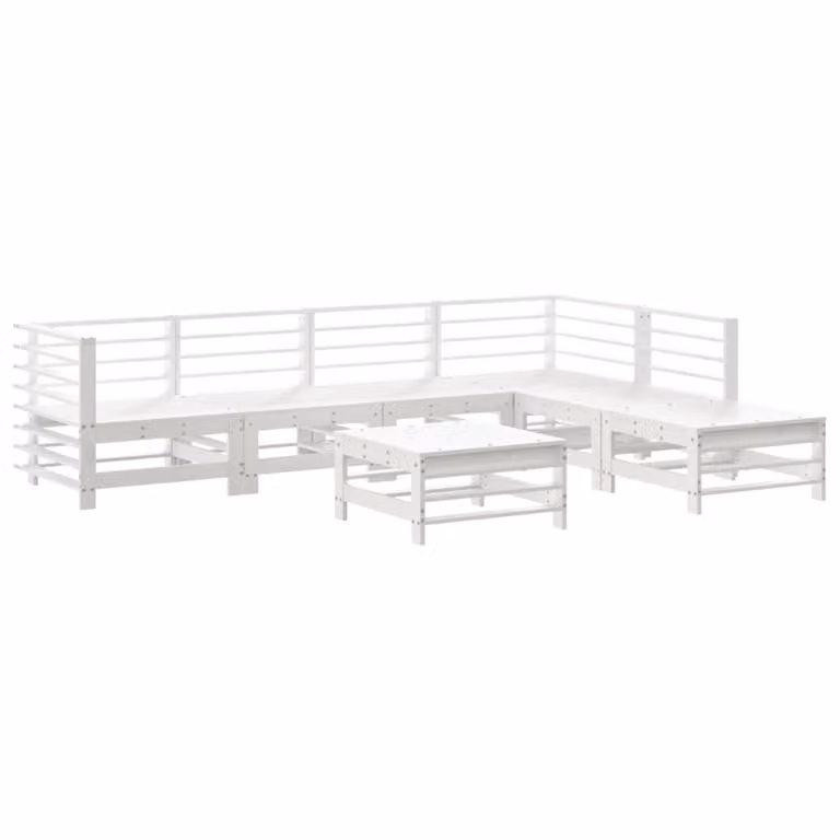 Set Salotto da Giardino 7 pz Bianco in Legno Massello di Pino