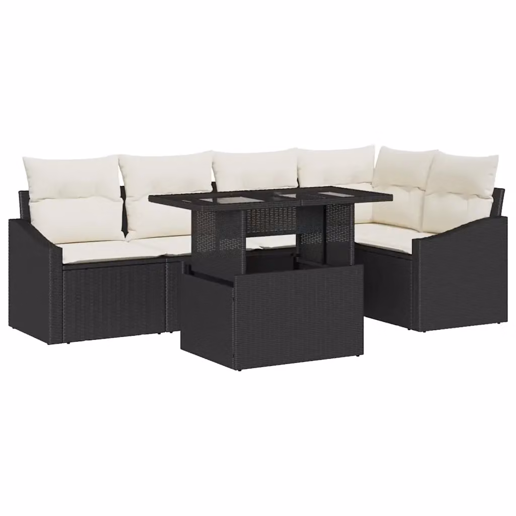 vidaXL Set Divano da Giardino Moderno a L con Tavolino e Cuscini, 6 Pezzi, Nero e Beige – 2