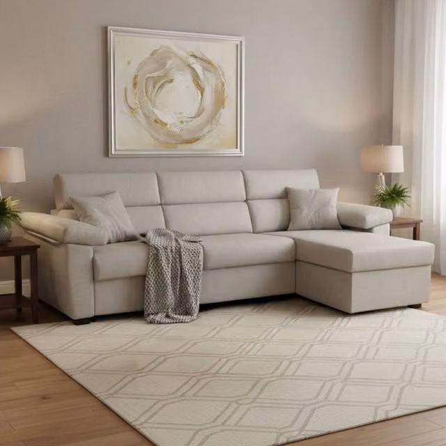 Divano Letto con Penisola Sfoderabile DMORA Made in Italy, Beige, L/P: 285 x 160 cm – 1