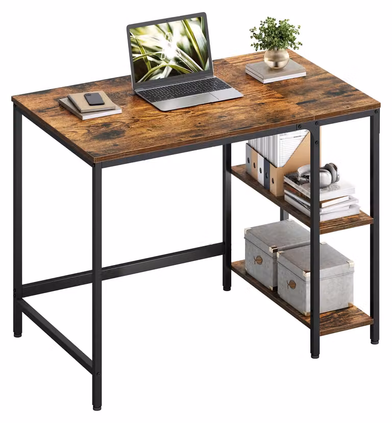 Scrivania VASAGLE LWD046B01 - Design industriale con 2 ripiani - 100 x 50 x 76 cm