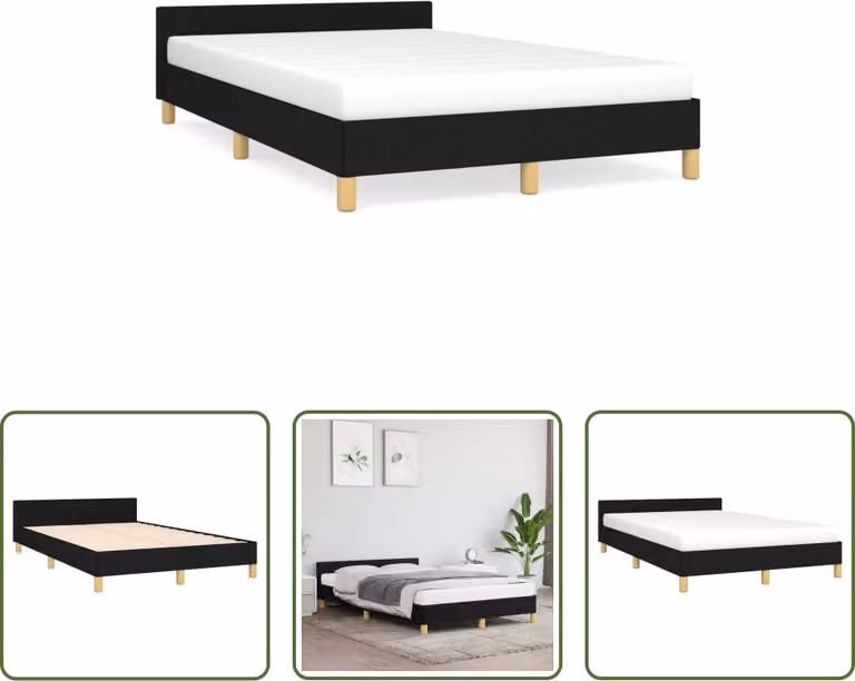 The Living Store Struttura letto con testiera nera 120x190 cm in tessuto