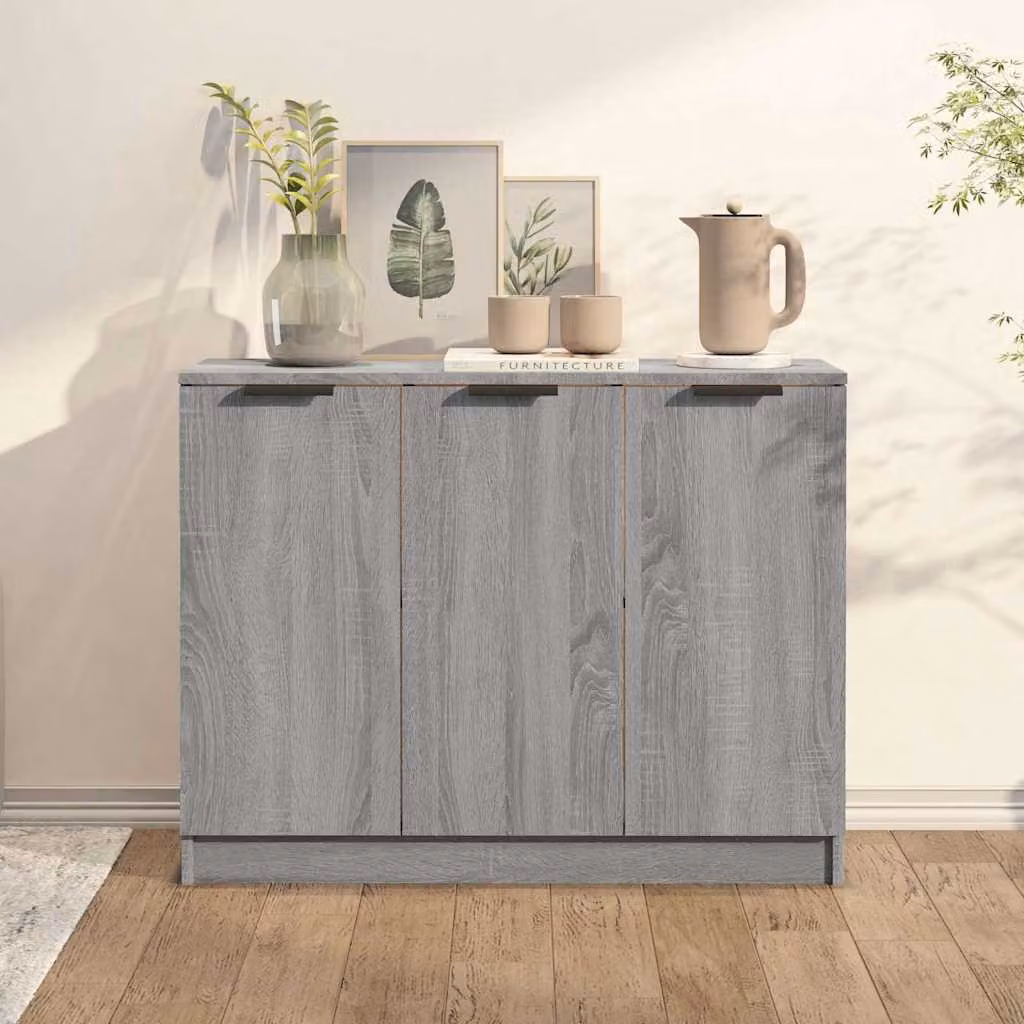 Credenza moderna vidaXL in legno multistrato e MDF, colore Grigio Sonoma, L 90,5 x P 30 x H 70 cm