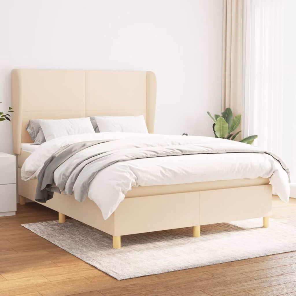 The Living Store Letto a molle insacchettate con materasso crema 140x200 cm in tessuto